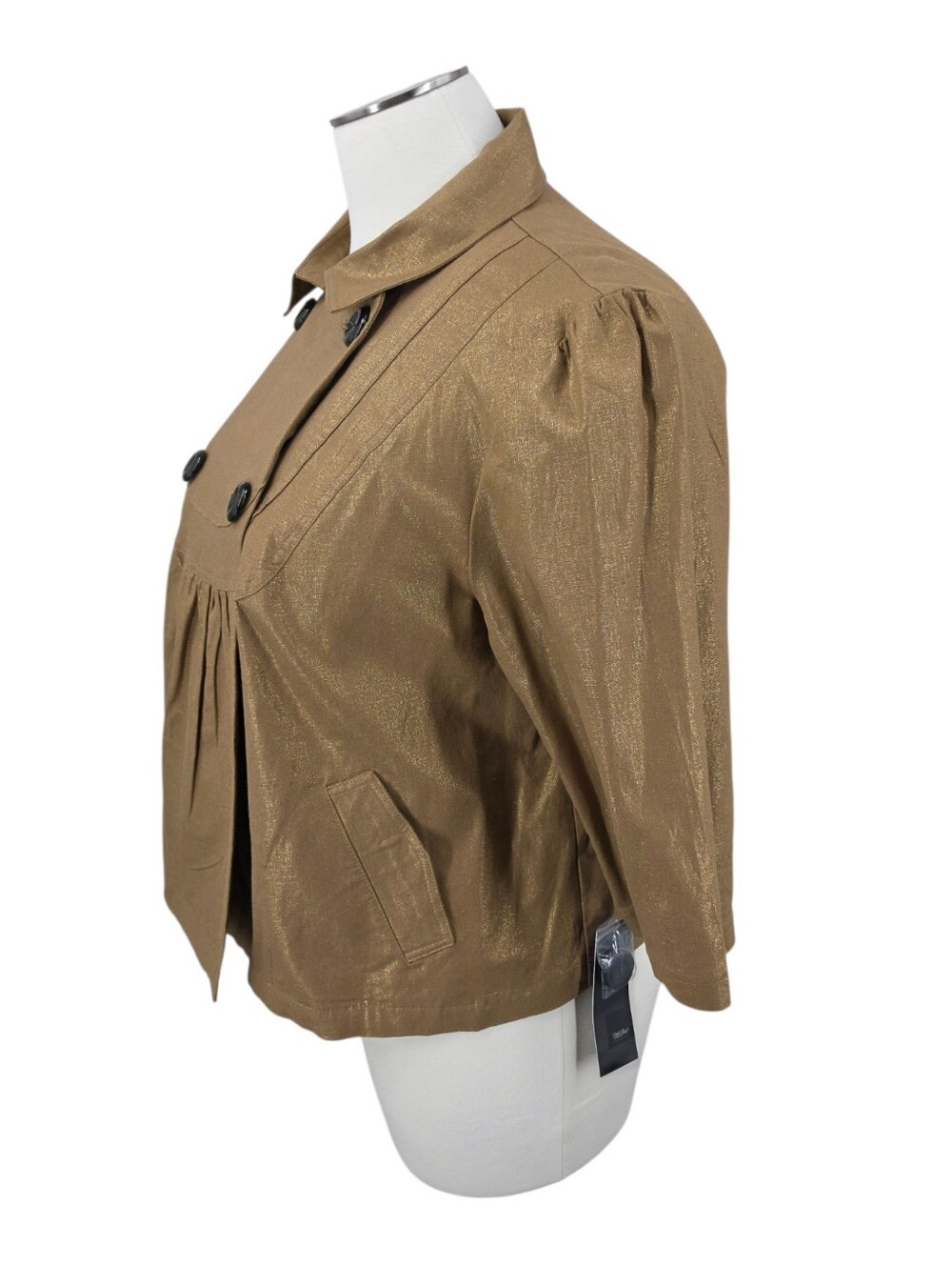 Y2K Mossimo Linen Cotton Metallic Gold Double Breasted Cropped Jacket NEW - Picture 3 of 12